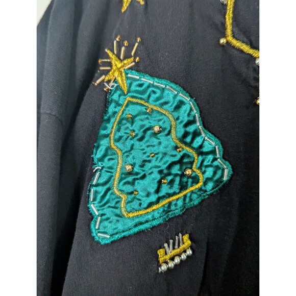 VTG Ugly Christmas Pullover T Shirt Womens 3X Embroidered Beaded Angel Reindeer - Picture 2 of 8